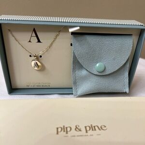 Gold Initial A Necklace with Pouch NWT